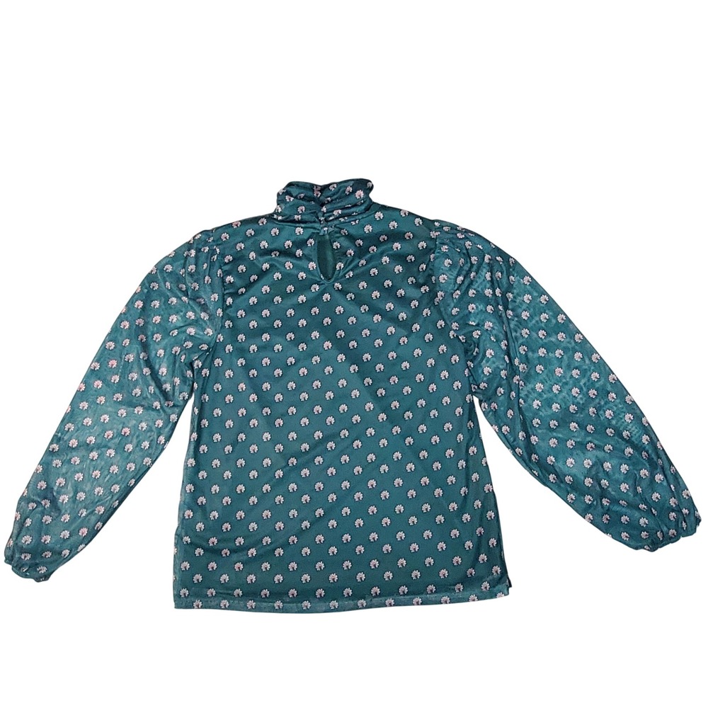 Wonderly Green Floral Mock Neck Long Sleeve Mesh Blouse -  Measures Size XS